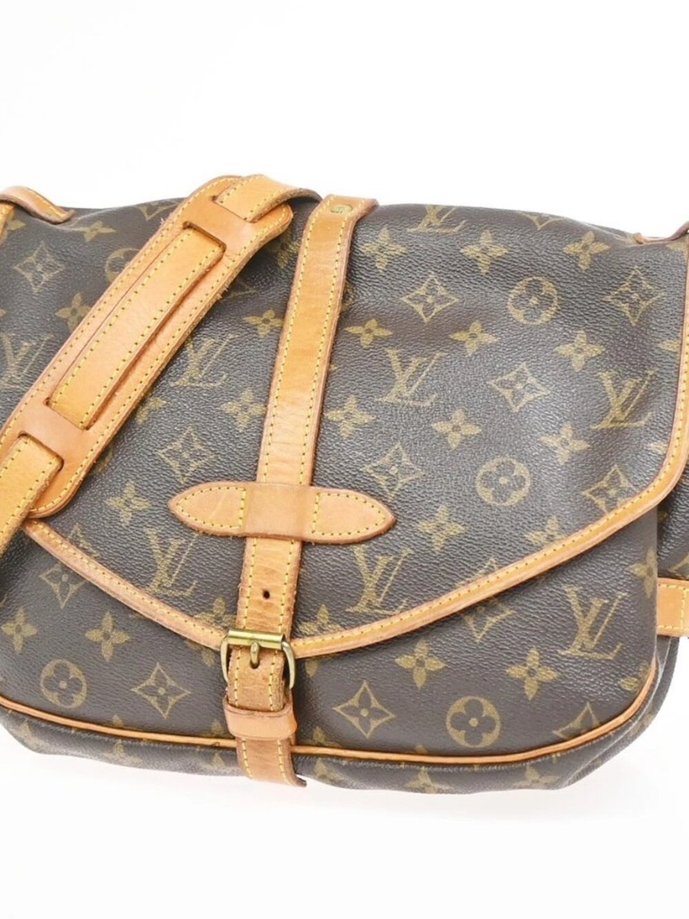 LOUIS VUITTON Logo Saumur 30 Shoulder Bag Monogram Leather Brown M42256 70KD609